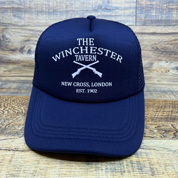 Shaun Of The Dead Winchester Pub Mens Trucker Hat Navy Snapback Zombie Ball Cap - Picture 2 of 8